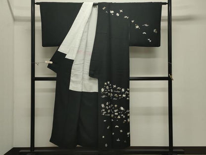 平和屋着物●訪問着　総刺繍　宝尽くし文　黒地　金糸　正絹　逸品　CABK2251gh