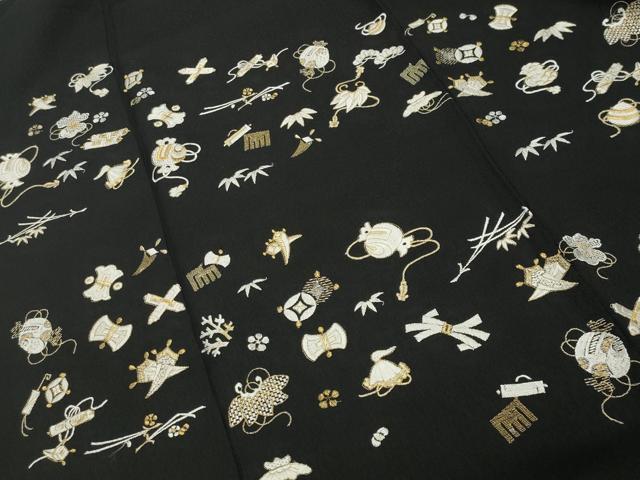 平和屋着物●訪問着　総刺繍　宝尽くし文　黒地　金糸　正絹　逸品　CABK2251gh