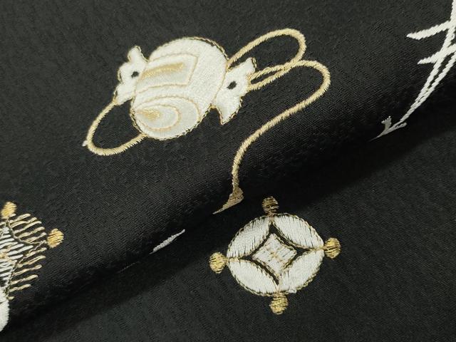 平和屋着物●訪問着　総刺繍　宝尽くし文　黒地　金糸　正絹　逸品　CABK2251gh