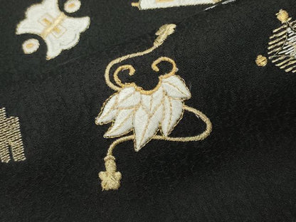 平和屋着物●訪問着　総刺繍　宝尽くし文　黒地　金糸　正絹　逸品　CABK2251gh