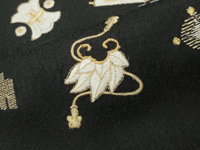 平和屋着物●訪問着　総刺繍　宝尽くし文　黒地　金糸　正絹　逸品　CABK2251gh