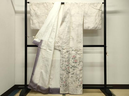 平和屋着物●訪問着　紬地　手描き　草木文　金彩　正絹　逸品　CABK2257gh