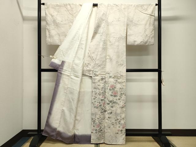 平和屋着物●訪問着　紬地　手描き　草木文　金彩　正絹　逸品　CABK2257gh