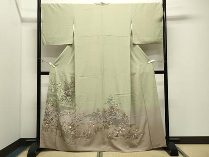 平和屋着物●色留訪問着　翠山刺繍　花車文　暈し染め　金糸　正絹　逸品　CABK2258gh