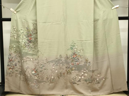 平和屋着物●色留訪問着　翠山刺繍　花車文　暈し染め　金糸　正絹　逸品　CABK2258gh