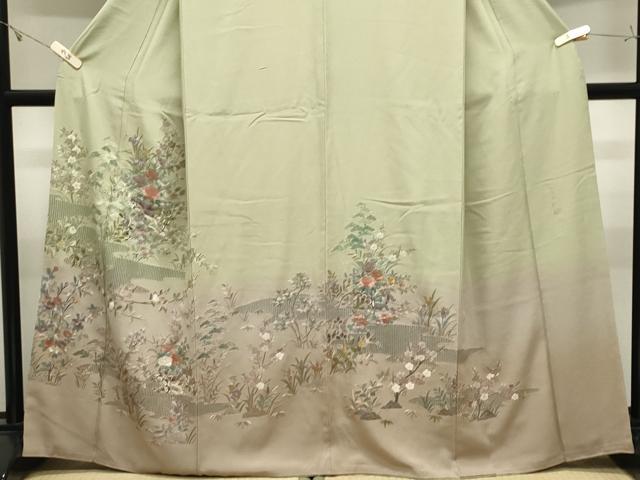 平和屋着物●色留訪問着　翠山刺繍　花車文　暈し染め　金糸　正絹　逸品　CABK2258gh