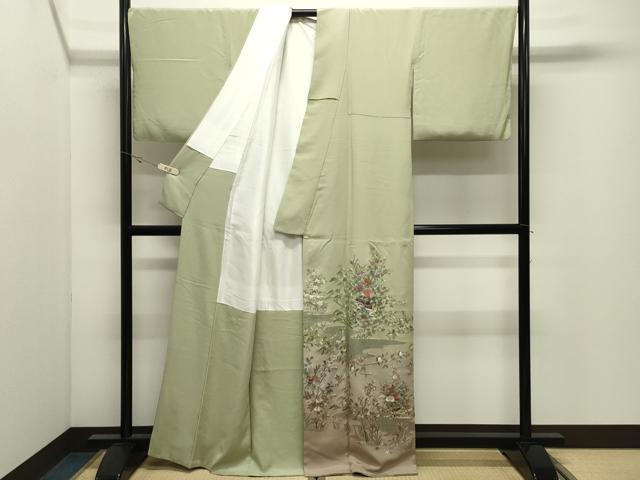 平和屋着物●色留訪問着　翠山刺繍　花車文　暈し染め　金糸　正絹　逸品　CABK2258gh