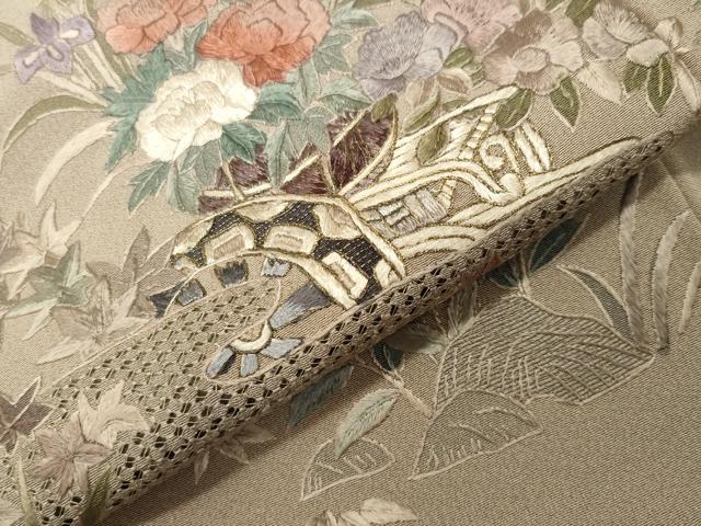 平和屋着物●色留訪問着　翠山刺繍　花車文　暈し染め　金糸　正絹　逸品　CABK2258gh