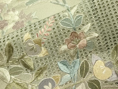 平和屋着物●色留訪問着　翠山刺繍　花車文　暈し染め　金糸　正絹　逸品　CABK2258gh