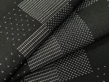 平和屋着物●本塩沢　市松文　黒地　正絹　逸品　CABK2259gh
