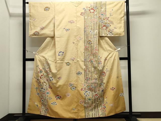 平和屋着物●訪問着　紬地　作家物　刺繍　槍梅文　暈し染め　金彩　正絹　逸品　CABK2260gh