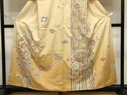 平和屋着物●訪問着　紬地　作家物　刺繍　槍梅文　暈し染め　金彩　正絹　逸品　CABK2260gh