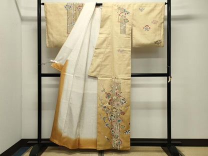 平和屋着物●訪問着　紬地　作家物　刺繍　槍梅文　暈し染め　金彩　正絹　逸品　CABK2260gh