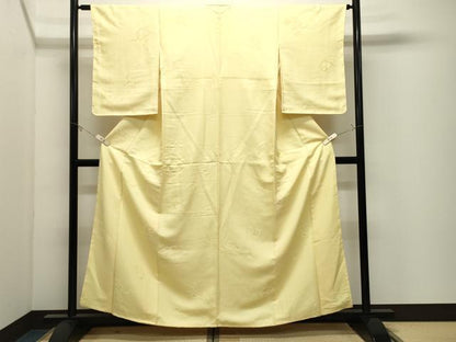 平和屋着物●上質な色無地　吉祥地紋　淡黄色　正絹　逸品　未使用　CABK2261gh