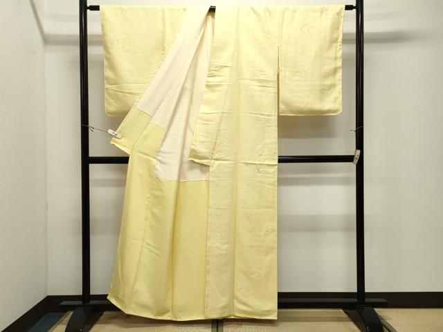 平和屋着物●上質な色無地　吉祥地紋　淡黄色　正絹　逸品　未使用　CABK2261gh