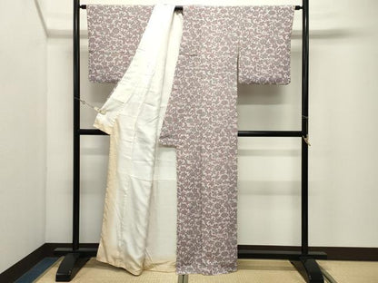 平和屋着物●上質な小紋　型染め　花蝶文　鬼しぼ縮緬　正絹　逸品　CABK2267gh