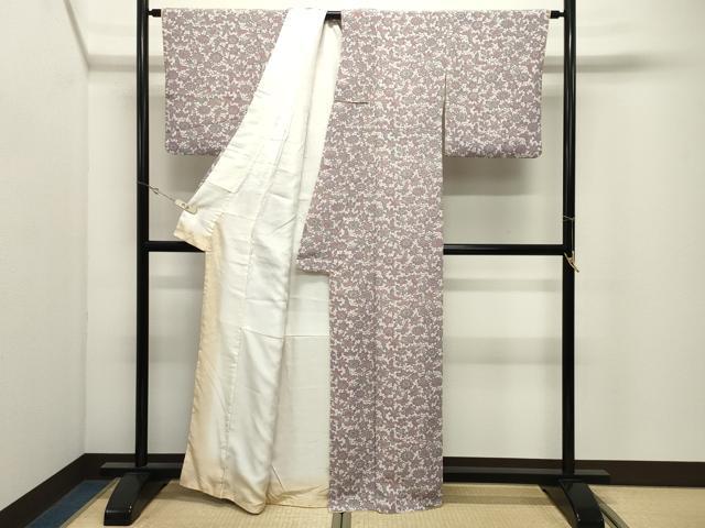 平和屋着物●上質な小紋　型染め　花蝶文　鬼しぼ縮緬　正絹　逸品　CABK2267gh