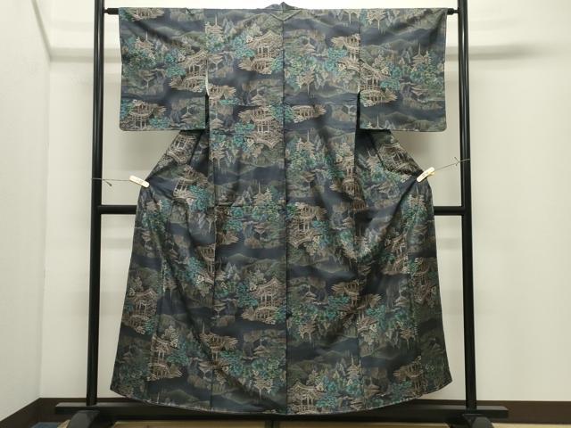 平和屋着物●都喜ヱ門　本場大島紬　9マルキ　風景文　藤絹織物謹製　正絹　逸品　未使用　CABK2272gh