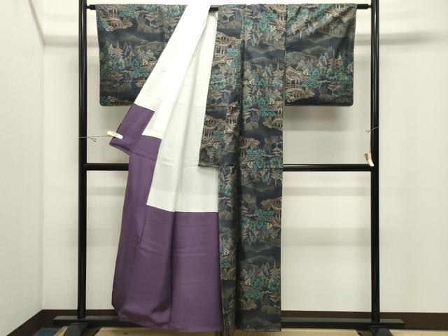平和屋着物●都喜ヱ門　本場大島紬　9マルキ　風景文　藤絹織物謹製　正絹　逸品　未使用　CABK2272gh
