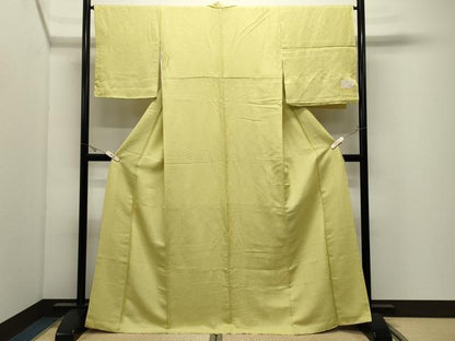 平和屋着物●上質な色無地　紋意匠　淡黄色　反端付き　正絹　逸品　CABK2273gh