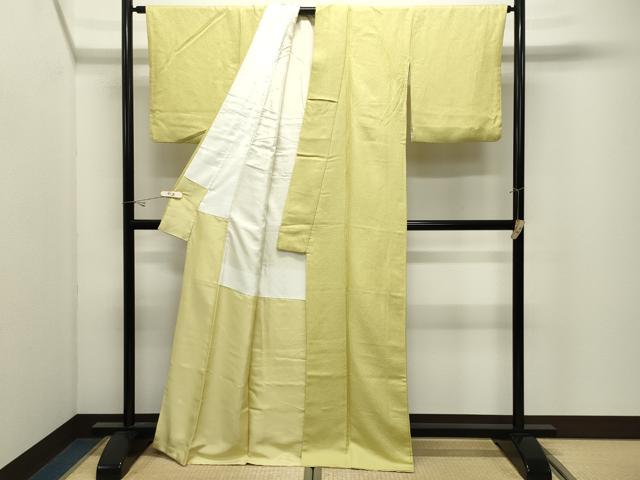 平和屋着物●上質な色無地　紋意匠　淡黄色　反端付き　正絹　逸品　CABK2273gh