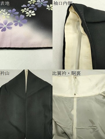 平和屋着物●豪華黒留袖　刺繍　舞花文　暈し染め　金彩　正絹　逸品　CABK2274gh