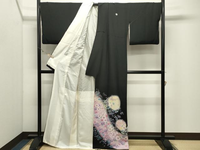 平和屋着物●豪華黒留袖　刺繍　舞花文　暈し染め　金彩　正絹　逸品　CABK2274gh