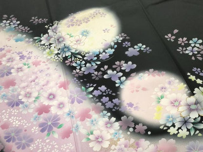 平和屋着物●豪華黒留袖　刺繍　舞花文　暈し染め　金彩　正絹　逸品　CABK2274gh