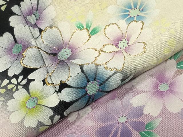 平和屋着物●豪華黒留袖　刺繍　舞花文　暈し染め　金彩　正絹　逸品　CABK2274gh