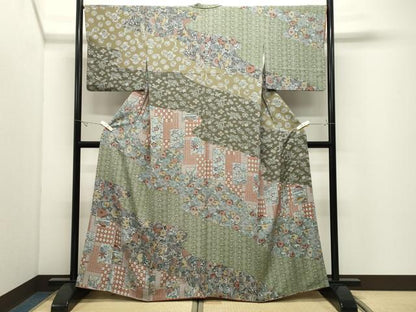 平和屋着物●訪問着　型染め　花鳥文　正絹　逸品　CABK2287gh