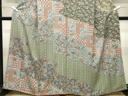平和屋着物●訪問着　型染め　花鳥文　正絹　逸品　CABK2287gh