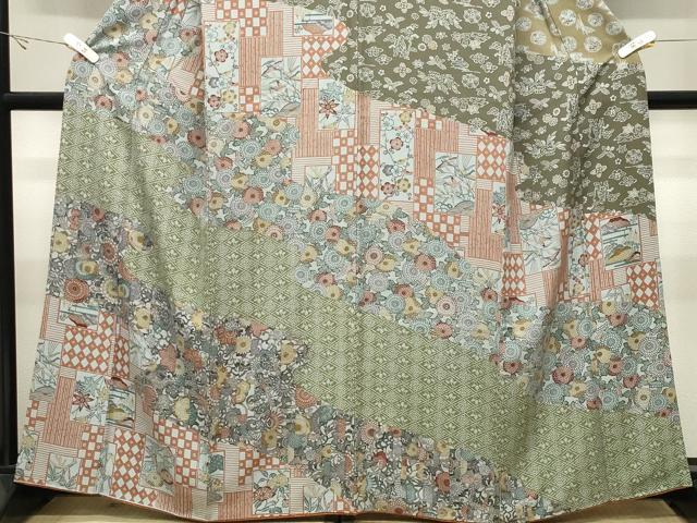 平和屋着物●訪問着　型染め　花鳥文　正絹　逸品　CABK2287gh
