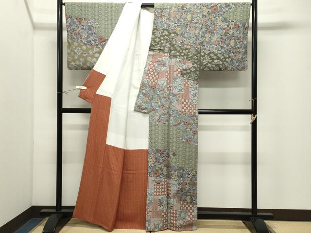 平和屋着物●訪問着　型染め　花鳥文　正絹　逸品　CABK2287gh