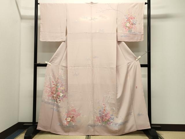 平和屋着物●訪問着　友禅　作家物　花籠文　暈し染め　正絹　逸品　未使用　CABK2288gh