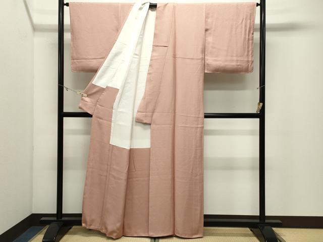 平和屋着物●上質な色無地　舞花地紋　水柿色　正絹　逸品　未使用　CABK2290gh