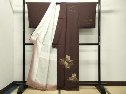 平和屋着物●訪問着　駒刺繍　御所車花文　暈し染め　金彩　正絹　逸品　未使用　CABK2291gh
