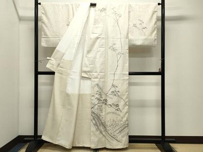 平和屋着物●西陣　京都友禅作家集団　名門　倉染匠　一乃倉　訪問着　紬地　手描き　遠山風景文　正絹　逸品　CABK2295gh