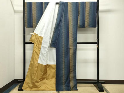 平和屋着物●上質な紬　間道　ロング丈　正絹　逸品　CABK2296gh
