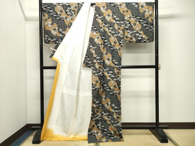 平和屋着物●上質な紬　松竹梅文　ロング丈　正絹　逸品　CABK2297gh