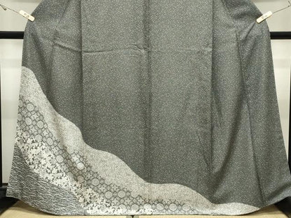 平和屋着物●訪問着　草花文　黒地　さが美扱い　正絹　逸品　未使用　CABK2301gh