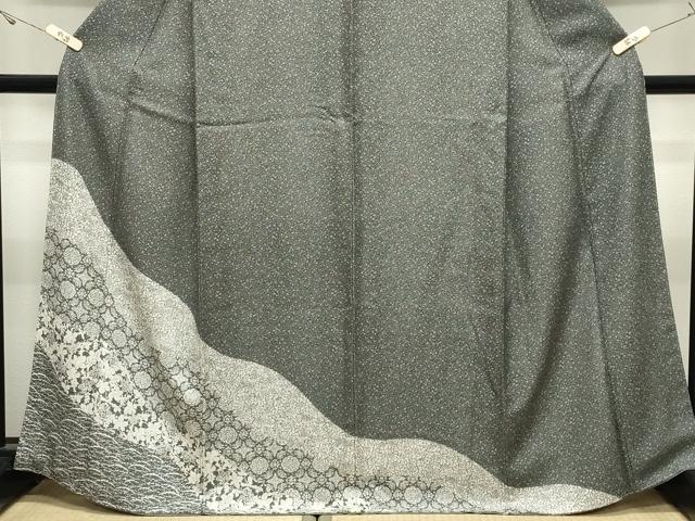 平和屋着物●訪問着　草花文　黒地　さが美扱い　正絹　逸品　未使用　CABK2301gh