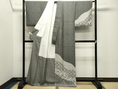平和屋着物●訪問着　草花文　黒地　さが美扱い　正絹　逸品　未使用　CABK2301gh