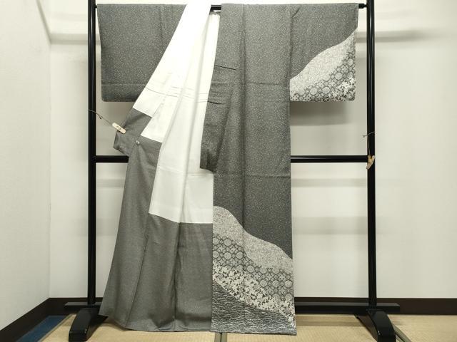 平和屋着物●訪問着　草花文　黒地　さが美扱い　正絹　逸品　未使用　CABK2301gh