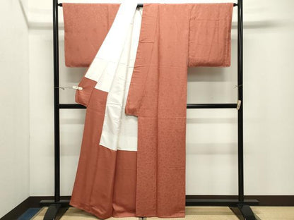 平和屋着物●上質な色無地　花唐草地紋　鉛丹色　正絹　逸品　未使用　CABK2306gh