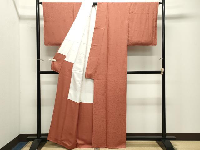 平和屋着物●上質な色無地　花唐草地紋　鉛丹色　正絹　逸品　未使用　CABK2306gh