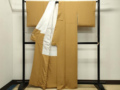 平和屋着物●上質な色無地　山吹茶色　正絹　逸品　CABK2310gh