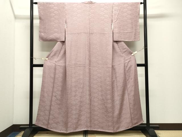 平和屋着物●上質な色無地　青海波花地紋　薄柿色　正絹　逸品　未使用　CABK2311gh