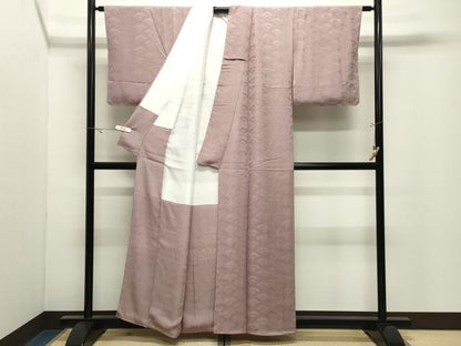 平和屋着物●上質な色無地　青海波花地紋　薄柿色　正絹　逸品　未使用　CABK2311gh
