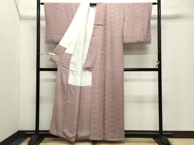 平和屋着物●上質な色無地　青海波花地紋　薄柿色　正絹　逸品　未使用　CABK2311gh