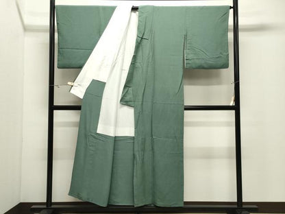 平和屋着物●上質な色無地　老竹色　正絹　逸品　CABK2312gh